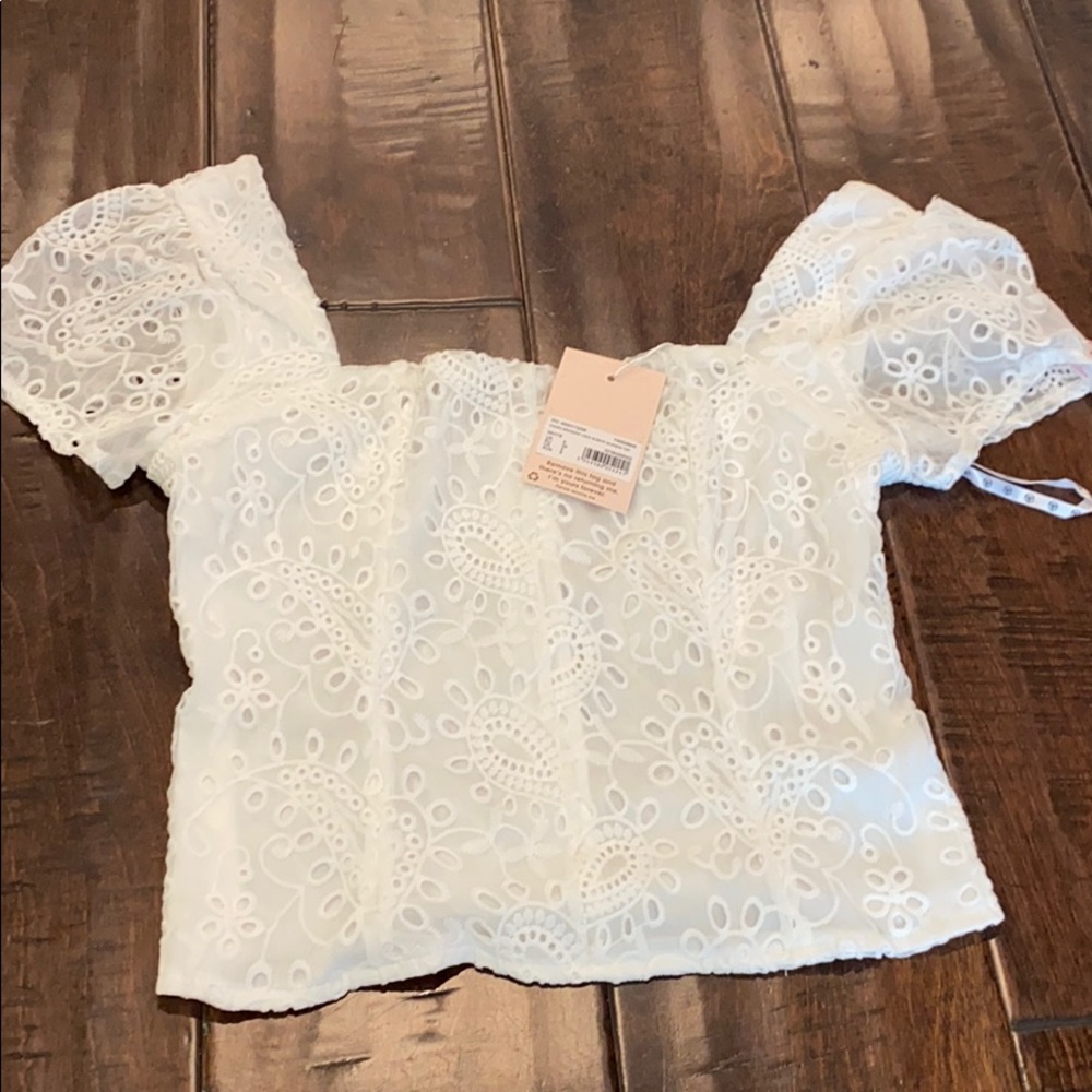 White crop top off shoulder top